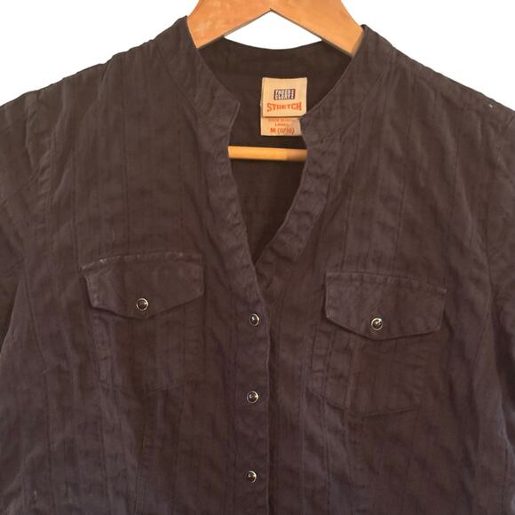 Vintage Faded Glory Size Medium Black Pearl Snap Short Sleeve Western Blouse - Picture 2 of 8